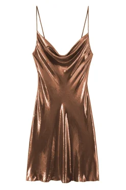 MICAS Mini Dresses-Cowl Neck Metallic Slip Mini Dress