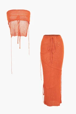 MICAS Skirt Sets|Vacation Sets-Crochet Backless Tube Top And Split Skirt Set