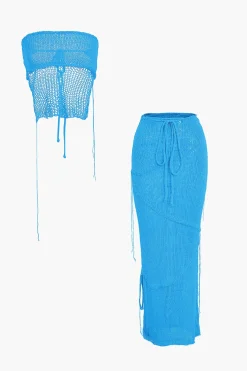 MICAS Skirt Sets|Vacation Sets-Crochet Backless Tube Top And Split Skirt Set
