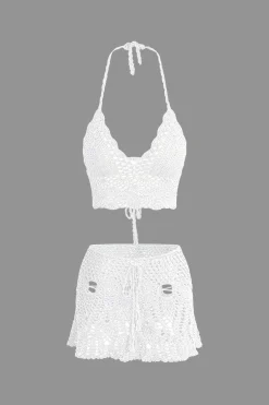 MICAS Knitwear|Vacation Sets-Crochet Halter Knit Cami Top And Mini Skirt Set