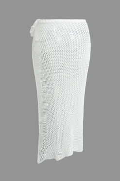 MICAS Swimwear-Crochet Knot Side Split Cover Up WHITE