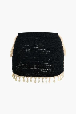 MICAS Knitwear|Knit Bottoms-Crochet Shell Tassel Knit Skirt