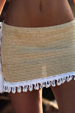 MICAS Knitwear|Knit Bottoms-Crochet Shell Tassel Knit Skirt