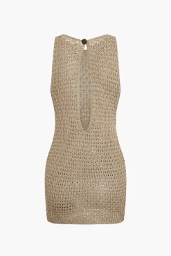 MICAS Swimwear-Crochet Sleeveless Cut Out Cover Up KHAKI