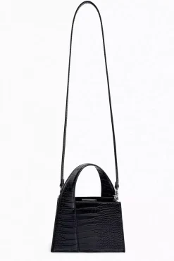 MICAS Bags|Accessories-Crocodile Pattern Square Tote Bag BLACK