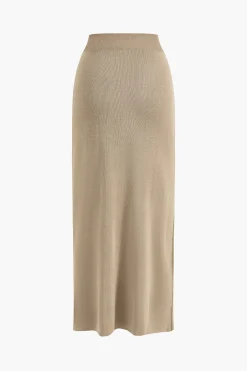 MICAS Knitwear|Knit Sets-Cropped Button-Up Knit Top And Maxi Skirt Set