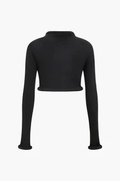 MICAS Long Sleeve Tops|Long Sleeves Tops-Cropped Long-Sleeve Top BLACK