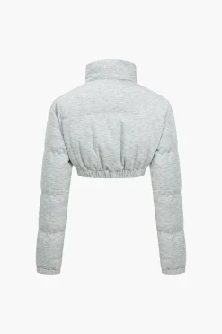 MICAS Outerwear|Outerwear-Cropped Zipper Puffer LIGHT GRAY