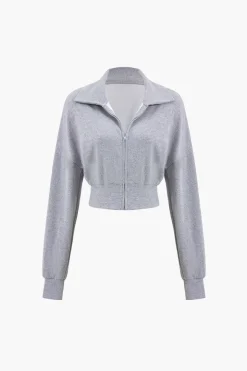 MICAS Short Sets-Cropped Zipper Top And Shorts Set LIGHT GRAY