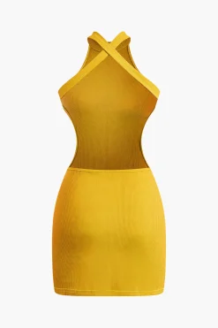 MICAS Mini Dresses-Cross Backless Mock Neck Tank Mini Dress