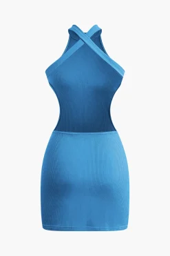 MICAS Mini Dresses-Cross Backless Mock Neck Tank Mini Dress
