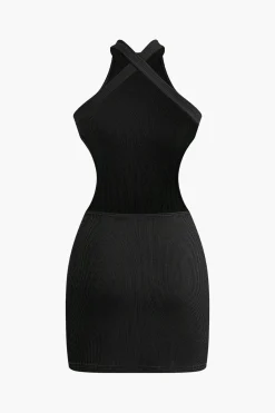 MICAS Mini Dresses-Cross Backless Mock Neck Tank Mini Dress