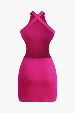 MICAS Mini Dresses-Cross Backless Mock Neck Tank Mini Dress