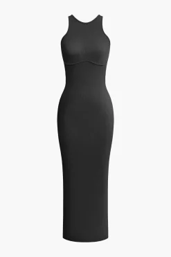 MICAS Midi Dresses-Cross Backless Slit Midi Dress