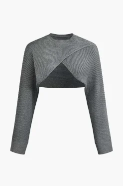 MICAS Skirt Sets-Cross Cut Out Crop Top And Asymmetrical Drawstring Mini Dress Set GRAY