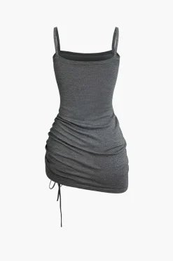 MICAS Skirt Sets-Cross Cut Out Crop Top And Asymmetrical Drawstring Mini Dress Set GRAY