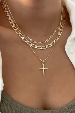 MICAS Necklaces|Accessories-Cross Pendant Layered Necklace GOLD