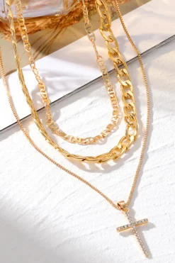 MICAS Necklaces|Accessories-Cross Pendant Layered Necklace GOLD