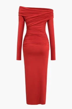 MICAS Long Sleeve Dresses|Midi Dresses-Crossed Long Sleeve Midi Dress CHILI