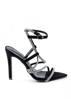 MICAS Shoes|Shoes-Crossed Rhinestone Pointed Toe High Heels BLACK