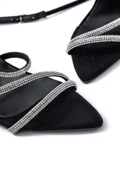 MICAS Shoes|Shoes-Crossed Rhinestone Pointed Toe High Heels BLACK