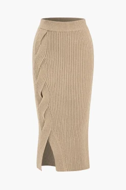 MICAS Knitwear|Knit Bottoms-Crossed Sweater Asymmetrical Midi Skirt
