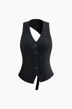 MICAS Outerwear|Outerwear-Cut Out Back Vest BLACK