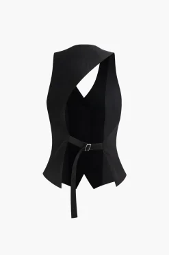 MICAS Outerwear|Outerwear-Cut Out Back Vest BLACK