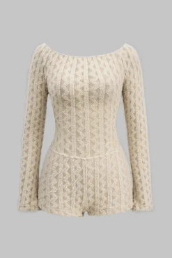 MICAS Jumpsuits & Rompers-Cut out Backless Long Sleeve Romper BEIGE