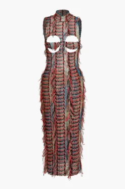 MICAS Midi Dresses-Cut Out Backless Ripped Midi Dress RED