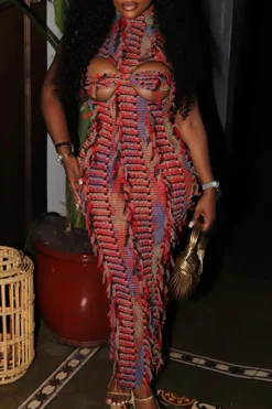 MICAS Midi Dresses-Cut Out Backless Ripped Midi Dress RED