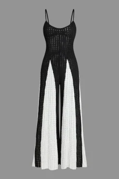 MICAS Jumpsuits & Rompers-Cut Out Contrast Patchwork Slip Jumpsuit BLACK