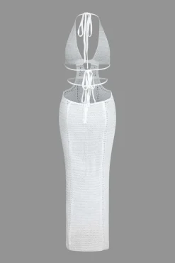 MICAS Knitwear|Knit Dresses-Cut Out Halter Backless Knit Maxi Dress