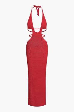 MICAS Knitwear|Knit Dresses-Cut Out Halter Backless Knit Maxi Dress