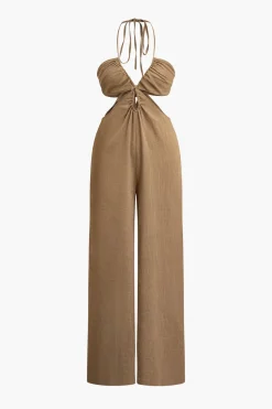 MICAS Jumpsuits & Rompers-Cut Out Halter Neck Jumpsuit TAN