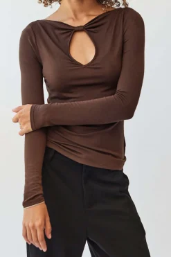 MICAS Long Sleeve Tops|Long Sleeves Tops-Cut Out Knot Long-Sleeve Top BROWN
