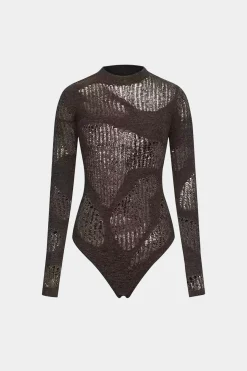 MICAS Bodysuits-Cut Out Long Sleeve Bodysuit BROWN