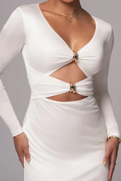 MICAS Long Sleeve Dresses|Maxi Dresses-Cut Out Long Sleeve Maxi Dress SNOW WHITE