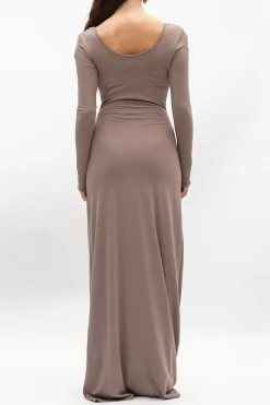 MICAS Long Sleeve Dresses|Maxi Dresses-Cut Out Long Sleeve Maxi Dress KHAKI