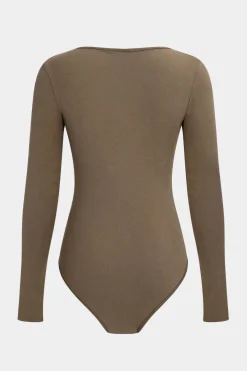 MICAS Bodysuits-Cut Out Long Sleeve Ruched Bodysuit KHAKI