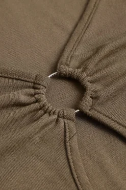 MICAS Bodysuits-Cut Out Long Sleeve Ruched Bodysuit KHAKI