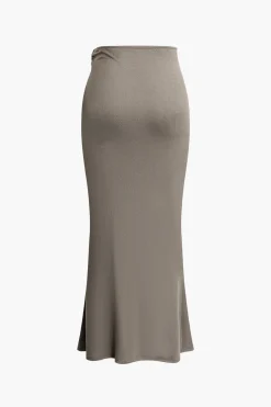 MICAS Skirts-Cut Out Mermaid Maxi Skirt BROWN