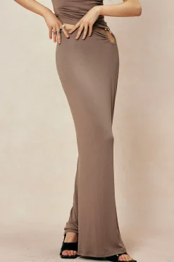 MICAS Skirts-Cut Out Mermaid Maxi Skirt BROWN