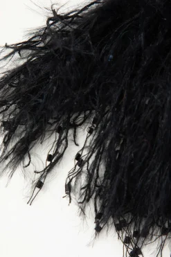 MICAS Knit Dresses-Cut Out Open Knit Fringe Cuff Maxi Dress BLACK