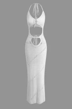 MICAS Knitwear|Knit Dresses-Cut Out Tie Halter Maxi Dress YELLOW