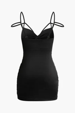 MICAS Mini Dresses-Cut Out Twist Knot Ruched Sleeveless Mini Dress BLACK