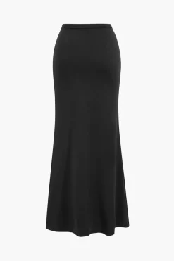 MICAS Skirt Sets-Cutout Bodysuit And High-Slit Skirt Set BLACK