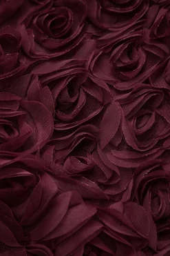 MICAS Midi Dresses-3D Floral Strapless Sleeveless Midi Dress BURGUNDY