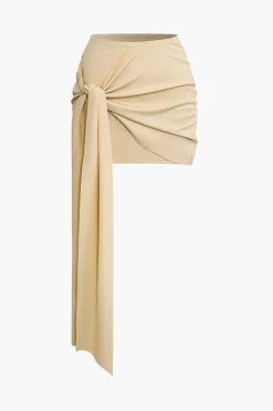 MICAS Skirt Sets|Vacation Sets-3D Floral Tube Top And Knot Mini Skirt Set KHAKI