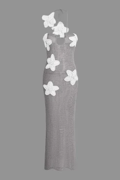 MICAS Knitwear|Knit Dresses-3D Flower Crossed Knit Maxi Dress